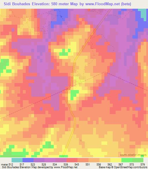 Sidi Bouhades,Morocco Elevation Map