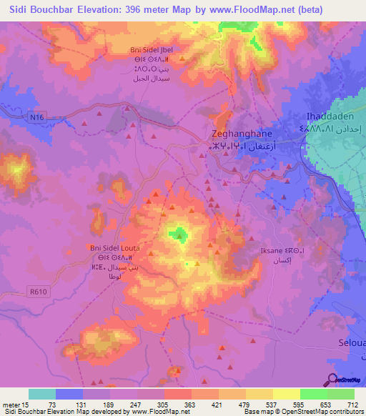 Sidi Bouchbar,Morocco Elevation Map