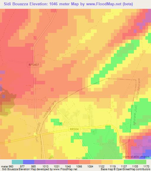 Sidi Bouazza,Morocco Elevation Map