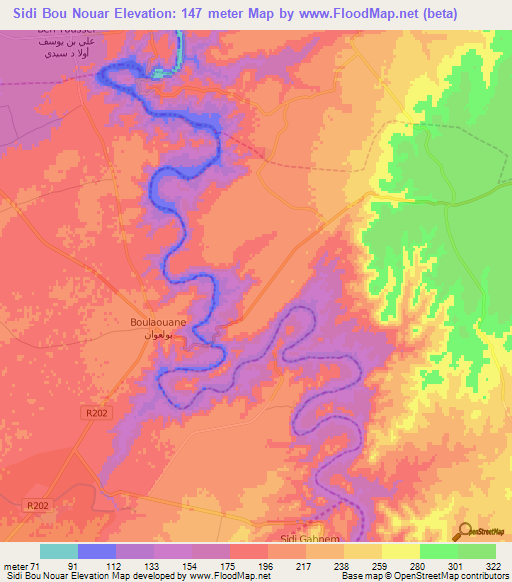 Sidi Bou Nouar,Morocco Elevation Map