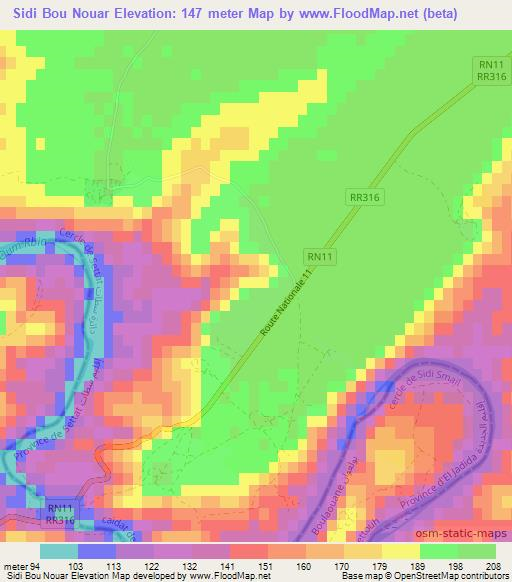 Sidi Bou Nouar,Morocco Elevation Map