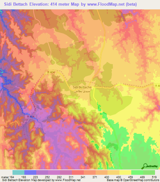 Sidi Bettach,Morocco Elevation Map