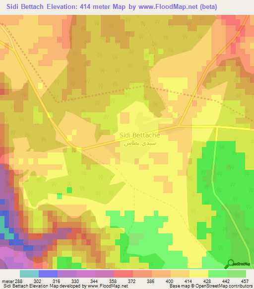 Sidi Bettach,Morocco Elevation Map