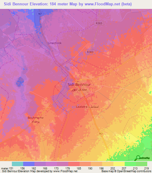 Sidi Bennour,Morocco Elevation Map