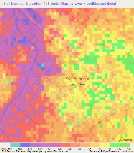 Sidi Bennour,Morocco Elevation Map