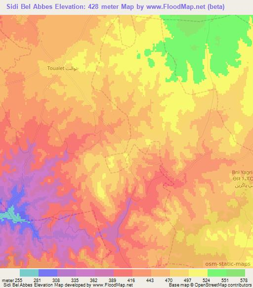 Sidi Bel Abbes,Morocco Elevation Map