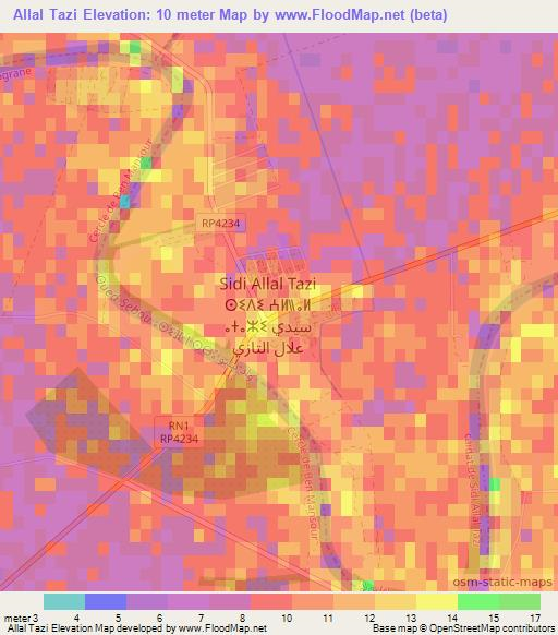 Allal Tazi,Morocco Elevation Map