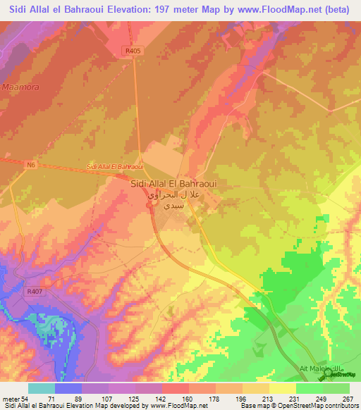 Sidi Allal el Bahraoui,Morocco Elevation Map