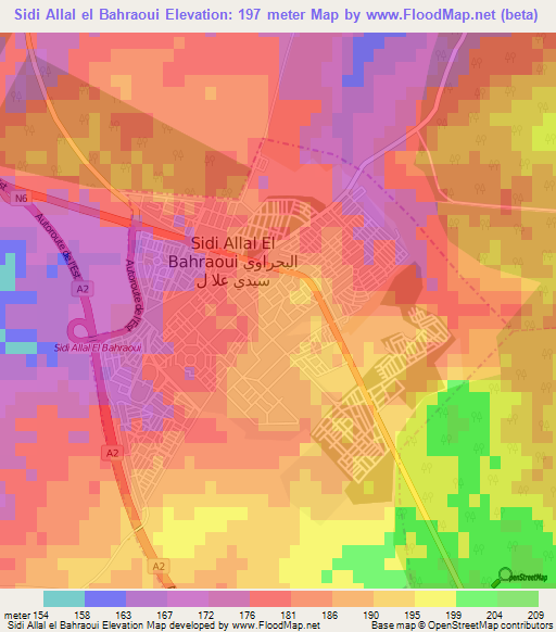 Sidi Allal el Bahraoui,Morocco Elevation Map