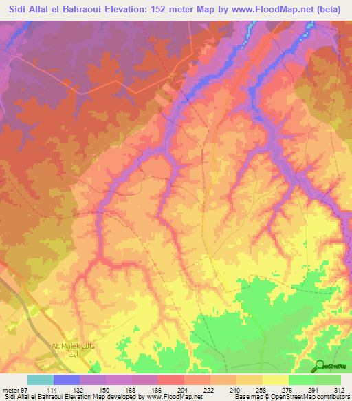 Sidi Allal el Bahraoui,Morocco Elevation Map