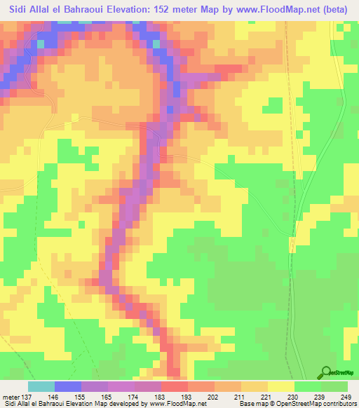 Sidi Allal el Bahraoui,Morocco Elevation Map