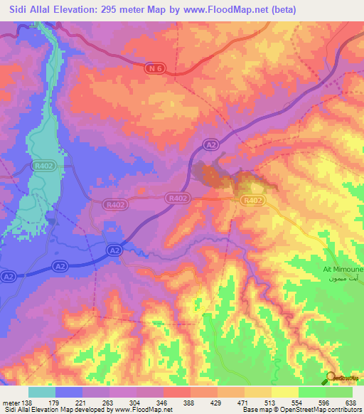 Sidi Allal,Morocco Elevation Map