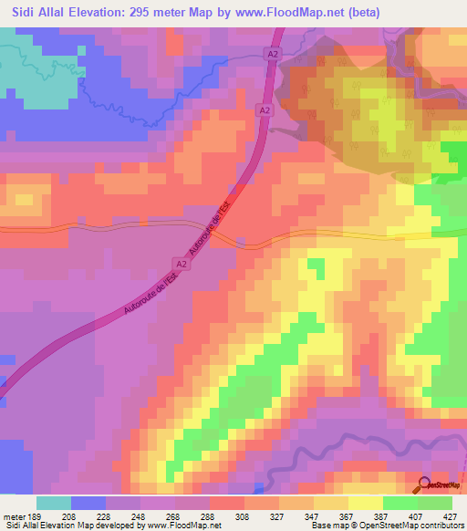 Sidi Allal,Morocco Elevation Map