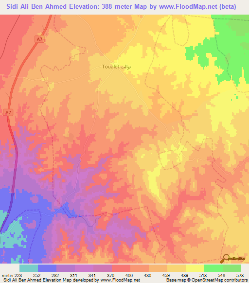 Sidi Ali Ben Ahmed,Morocco Elevation Map