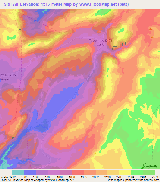 Sidi Ali,Morocco Elevation Map