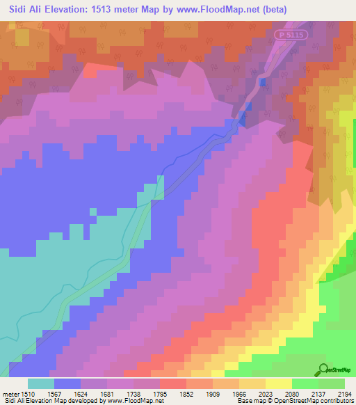 Sidi Ali,Morocco Elevation Map