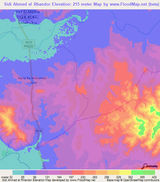 Sidi Ahmed el Rhandor,Morocco Elevation Map