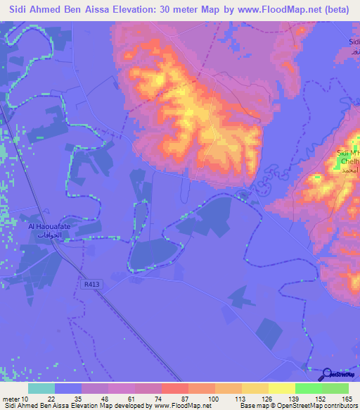 Sidi Ahmed Ben Aissa,Morocco Elevation Map