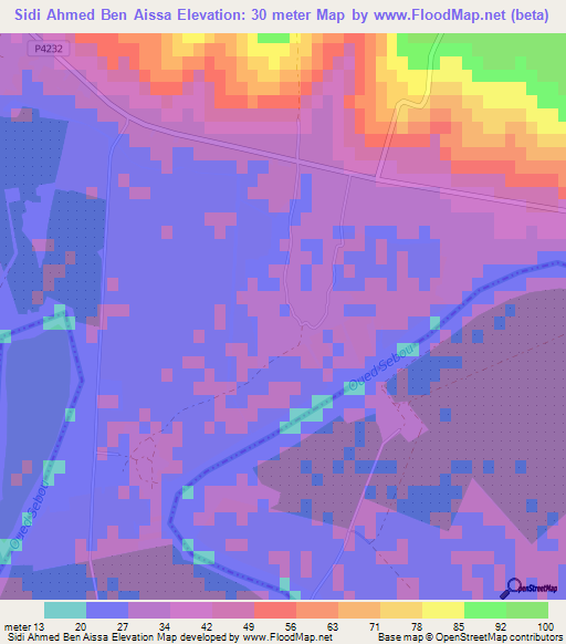 Sidi Ahmed Ben Aissa,Morocco Elevation Map