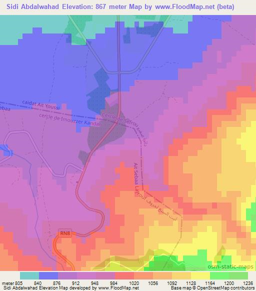 Sidi Abdalwahad,Morocco Elevation Map