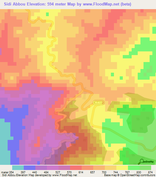 Sidi Abbou,Morocco Elevation Map