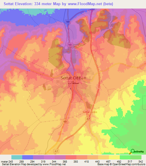 Settat,Morocco Elevation Map