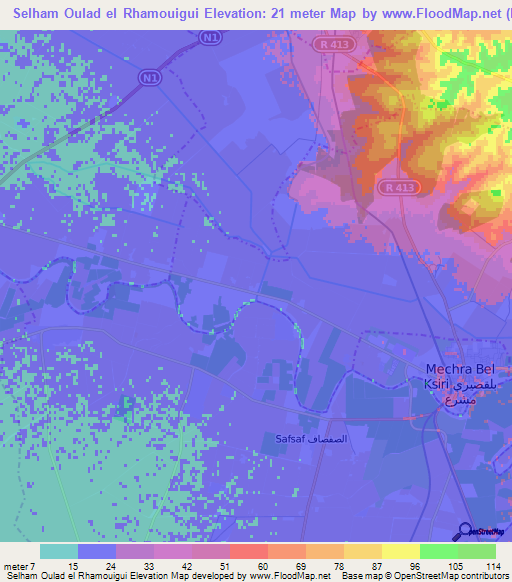 Selham Oulad el Rhamouigui,Morocco Elevation Map
