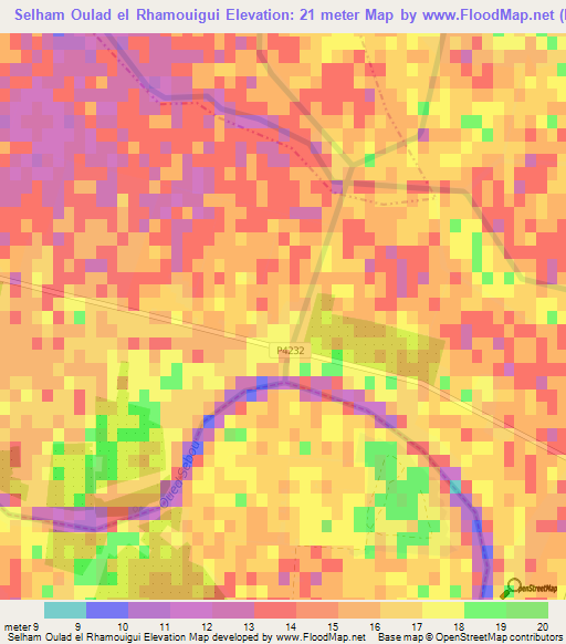 Selham Oulad el Rhamouigui,Morocco Elevation Map