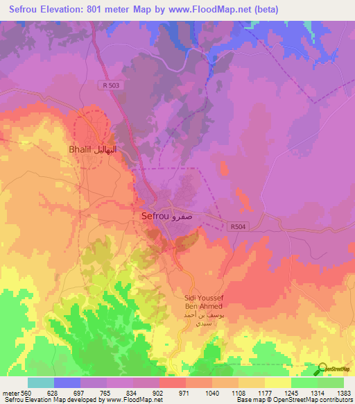 Sefrou,Morocco Elevation Map