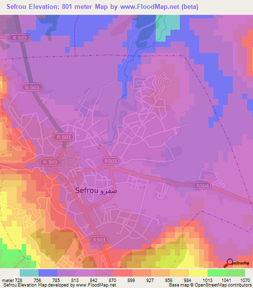 Sefrou,Morocco Elevation Map