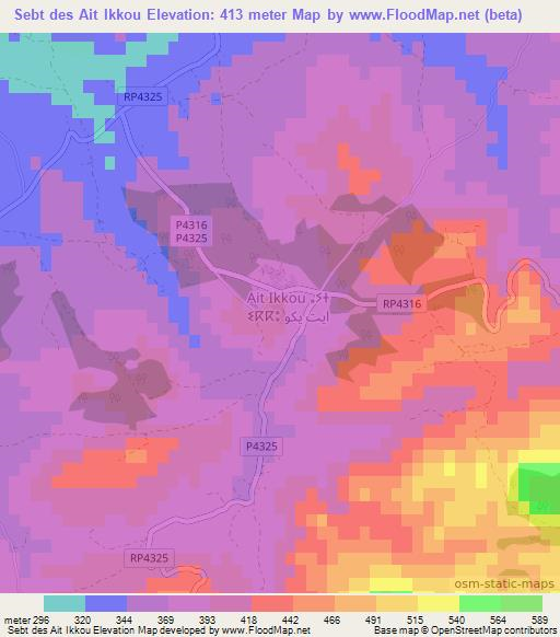 Sebt des Ait Ikkou,Morocco Elevation Map