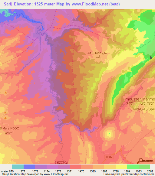 Sarij,Morocco Elevation Map