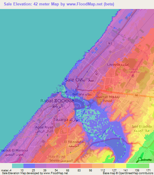 Sale,Morocco Elevation Map