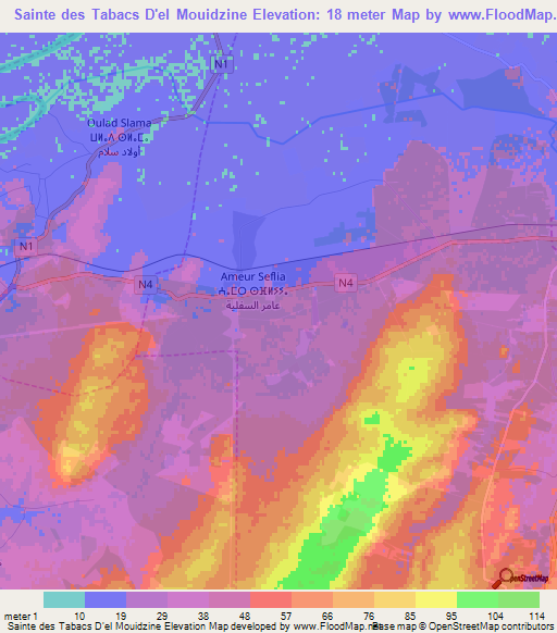 Sainte des Tabacs D'el Mouidzine,Morocco Elevation Map