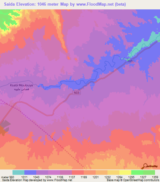 Saida,Morocco Elevation Map