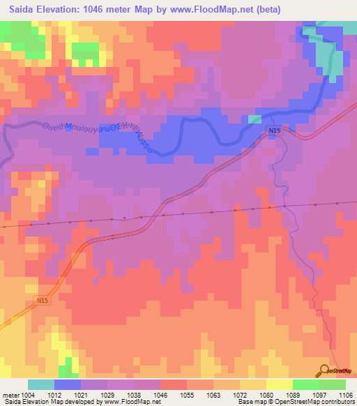 Saida,Morocco Elevation Map