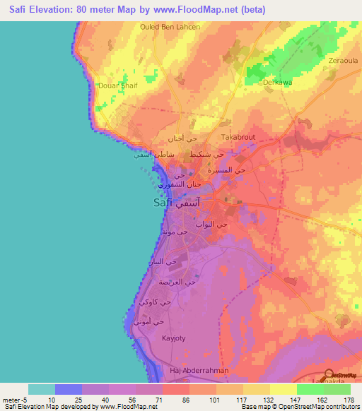 Safi,Morocco Elevation Map