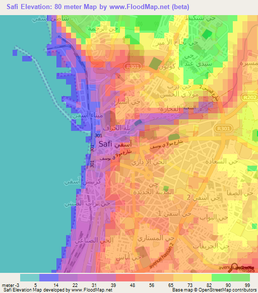 Safi,Morocco Elevation Map