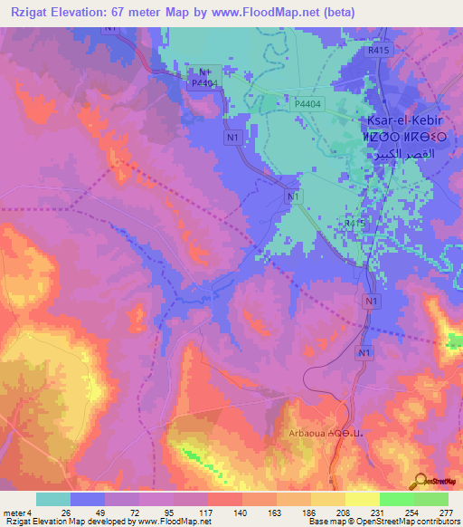 Rzigat,Morocco Elevation Map