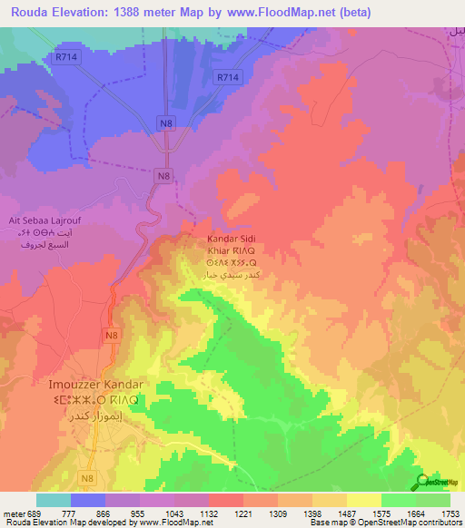 Rouda,Morocco Elevation Map