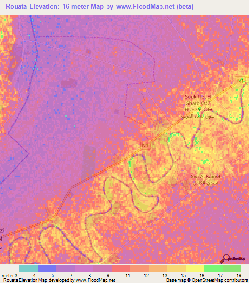 Rouata,Morocco Elevation Map