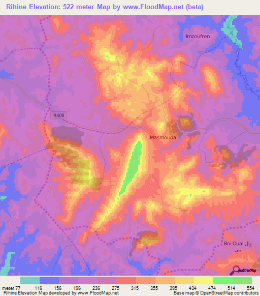 Rihine,Morocco Elevation Map