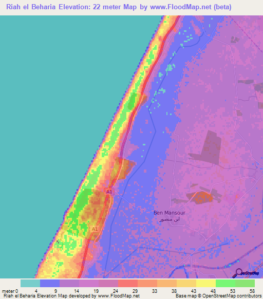 Riah el Beharia,Morocco Elevation Map