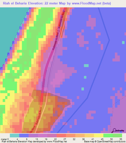 Riah el Beharia,Morocco Elevation Map