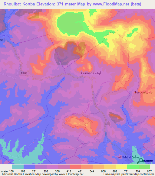 Rhouibat Kortba,Morocco Elevation Map