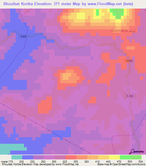 Rhouibat Kortba,Morocco Elevation Map