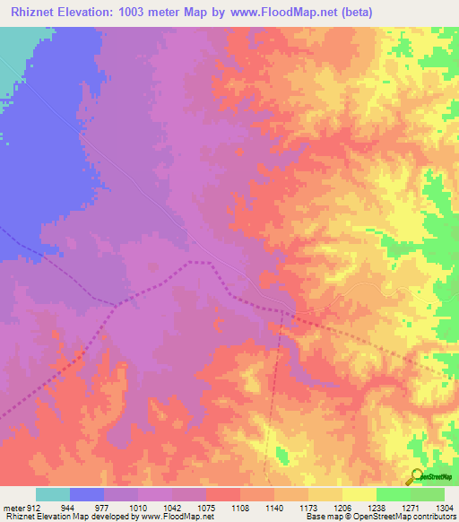 Rhiznet,Morocco Elevation Map