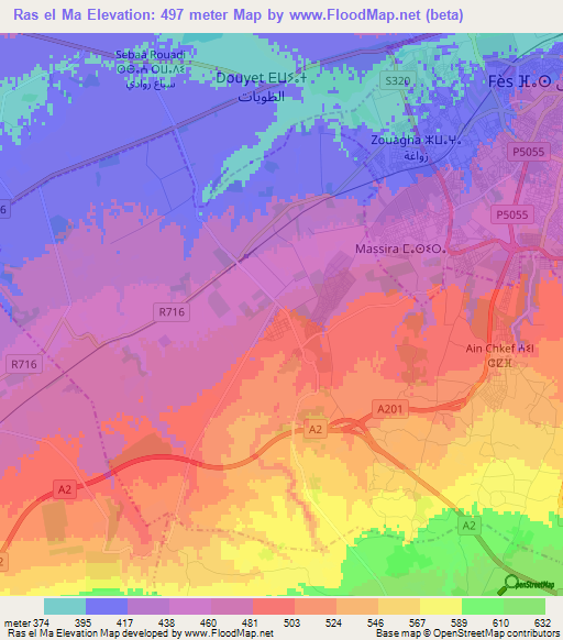 Ras el Ma,Morocco Elevation Map