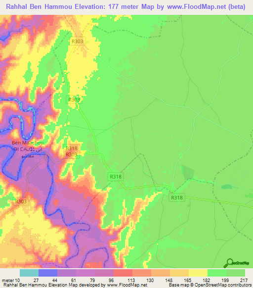 Rahhal Ben Hammou,Morocco Elevation Map