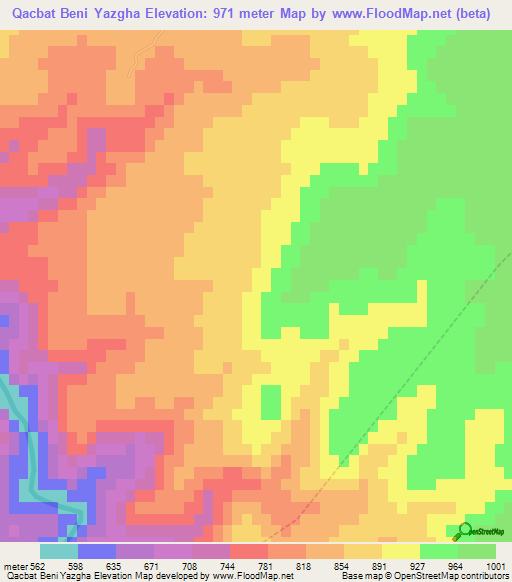 Qacbat Beni Yazgha,Morocco Elevation Map